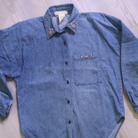 Randy with Love Tops - Randy With Love S Pink Embellished Denim Shirt Vintage Made In USA Western Wear